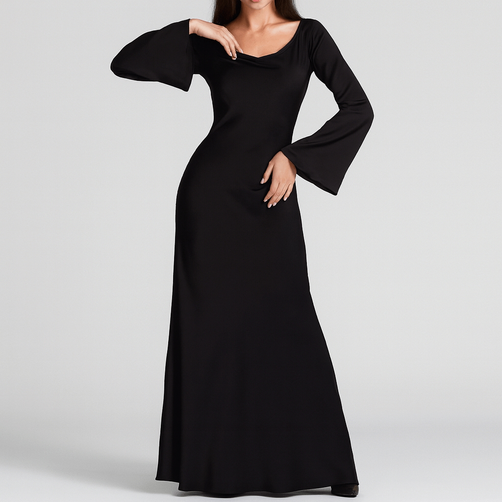 Długo rękawowa sukienka maxi z lejącej tkaniny