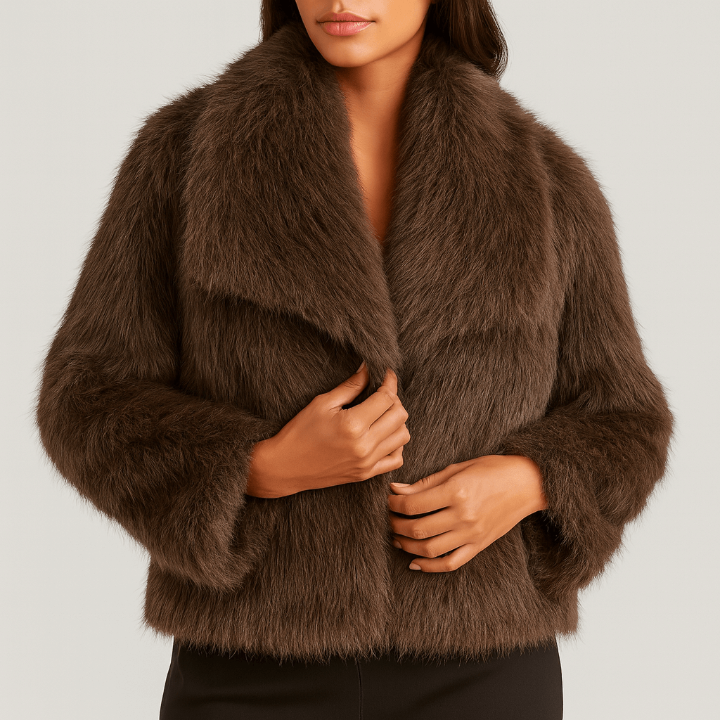 Szeroki krój płaszcza ze sztucznego futra