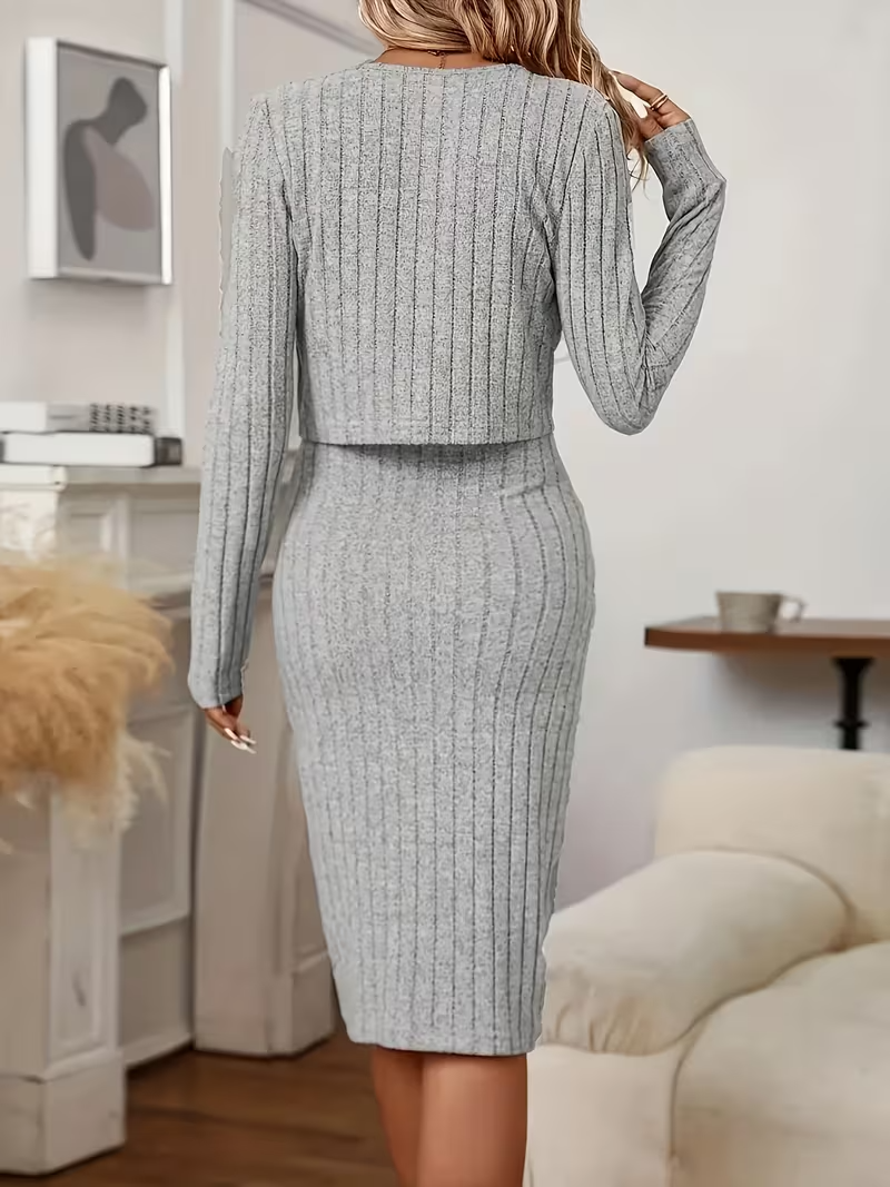 Zoviska | Midi dress and cardigan set 2