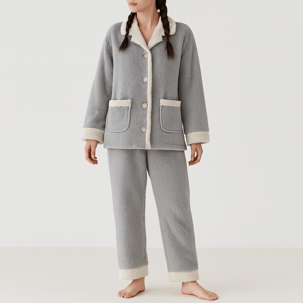 Ciepła koralowy polar piżama z długim rękawem
