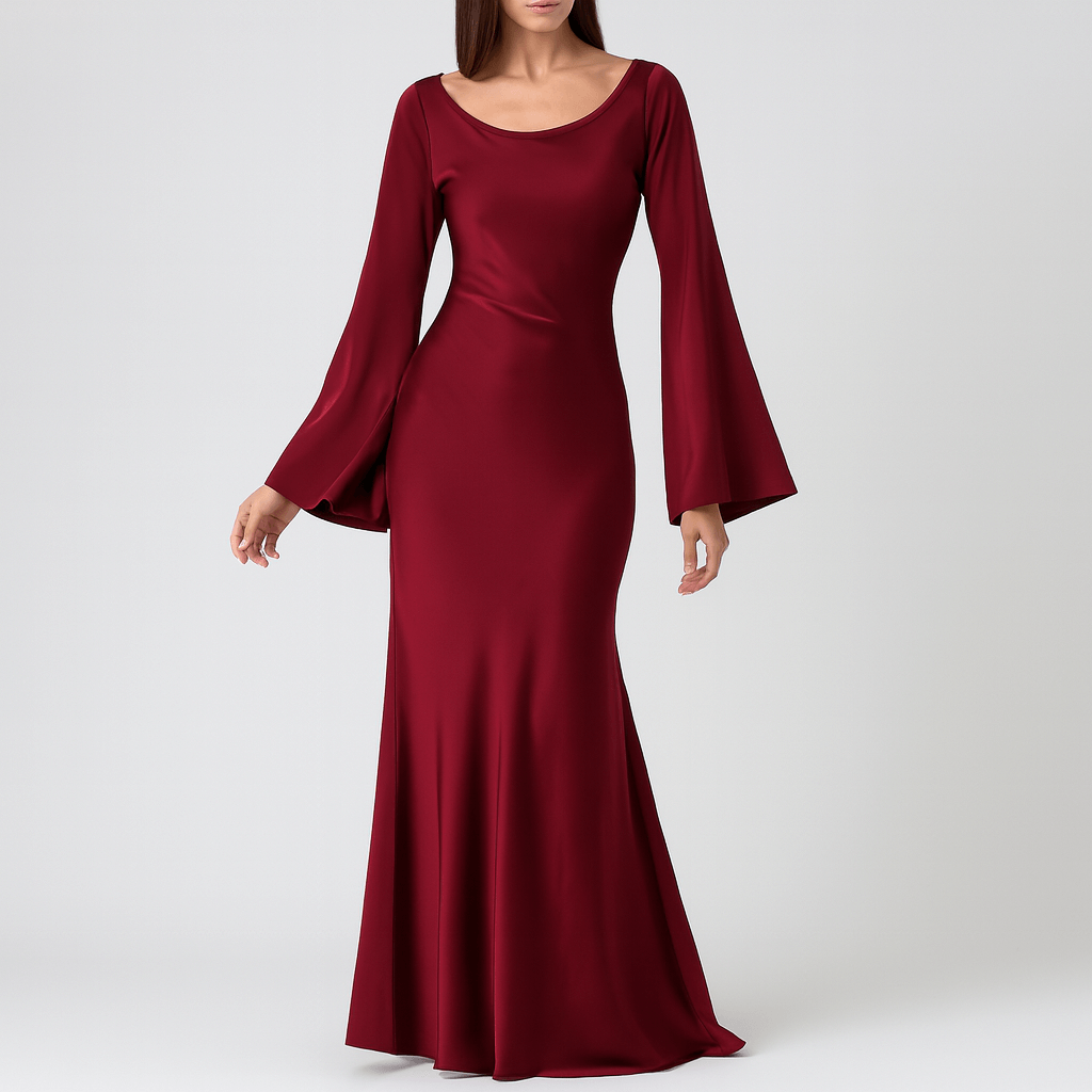 Długo rękawowa sukienka maxi z lejącej tkaniny