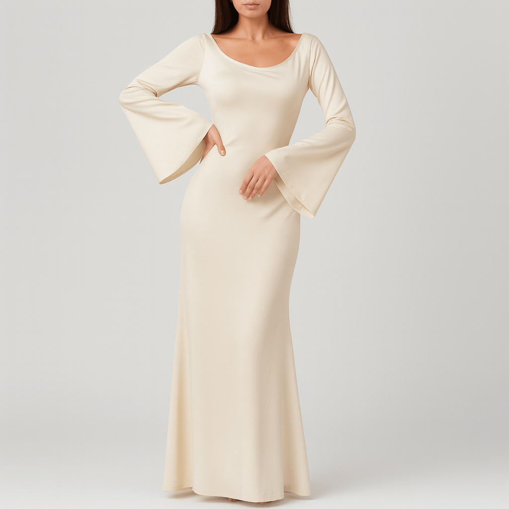 Długo rękawowa sukienka maxi z lejącej tkaniny