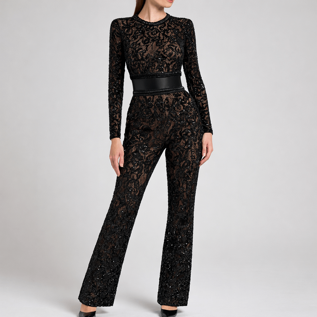 Elastyczny kombinezon z okrągłym dekoltem